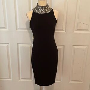 Black Elegant rhinestone collar dress .